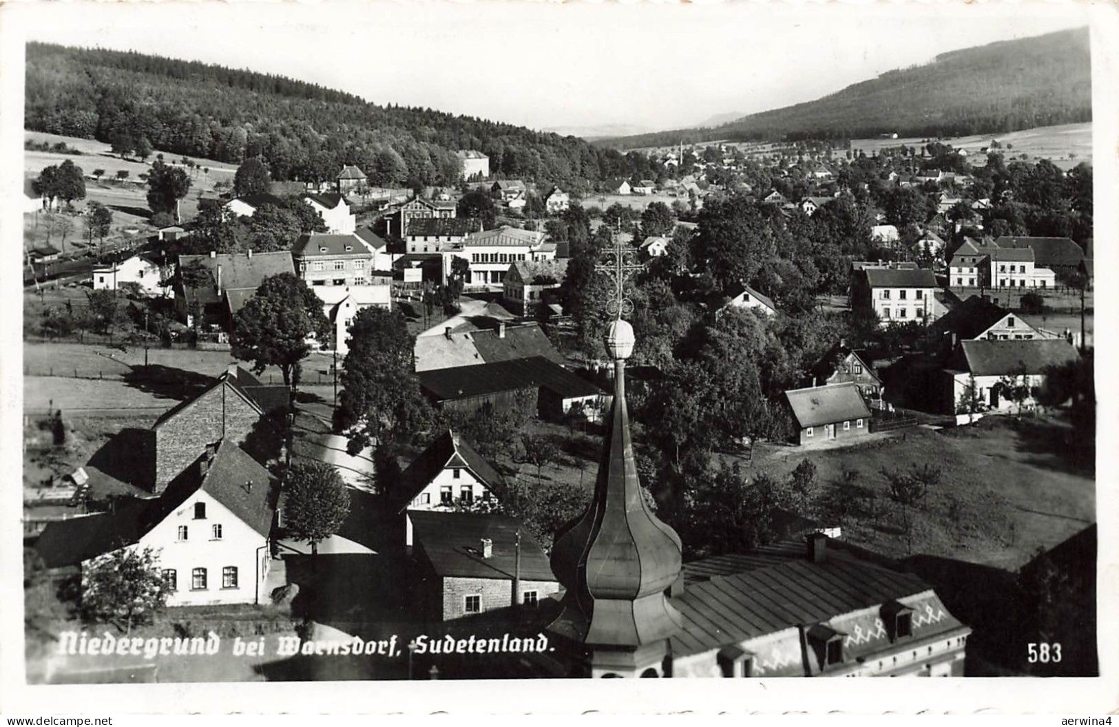 AK Niedergrund Dolní Podluží Stadtansicht Kirche Sudeten gelaufen Postkarte