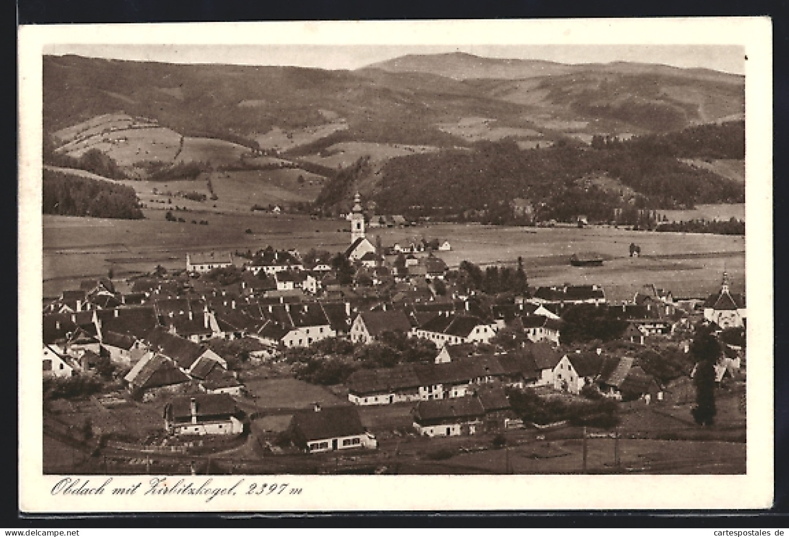 AK Obdach, Ortsansicht mit dem Zirbitzkogel