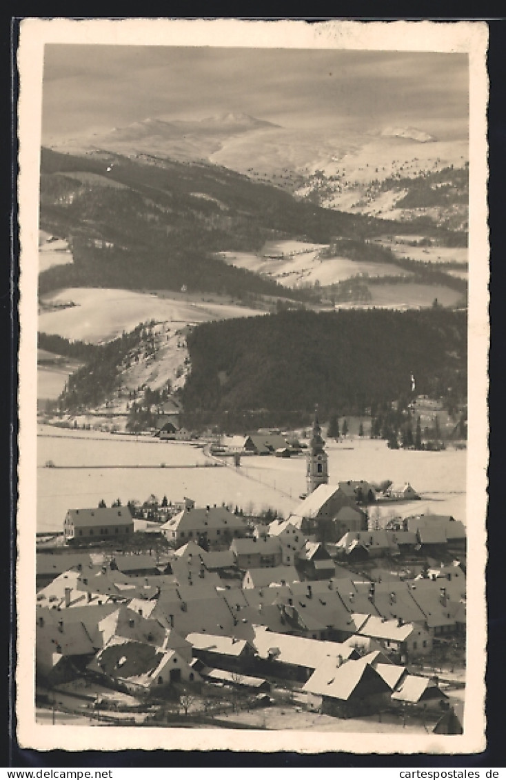 AK Obdach, Ortsansicht mit Umgebung im Winter