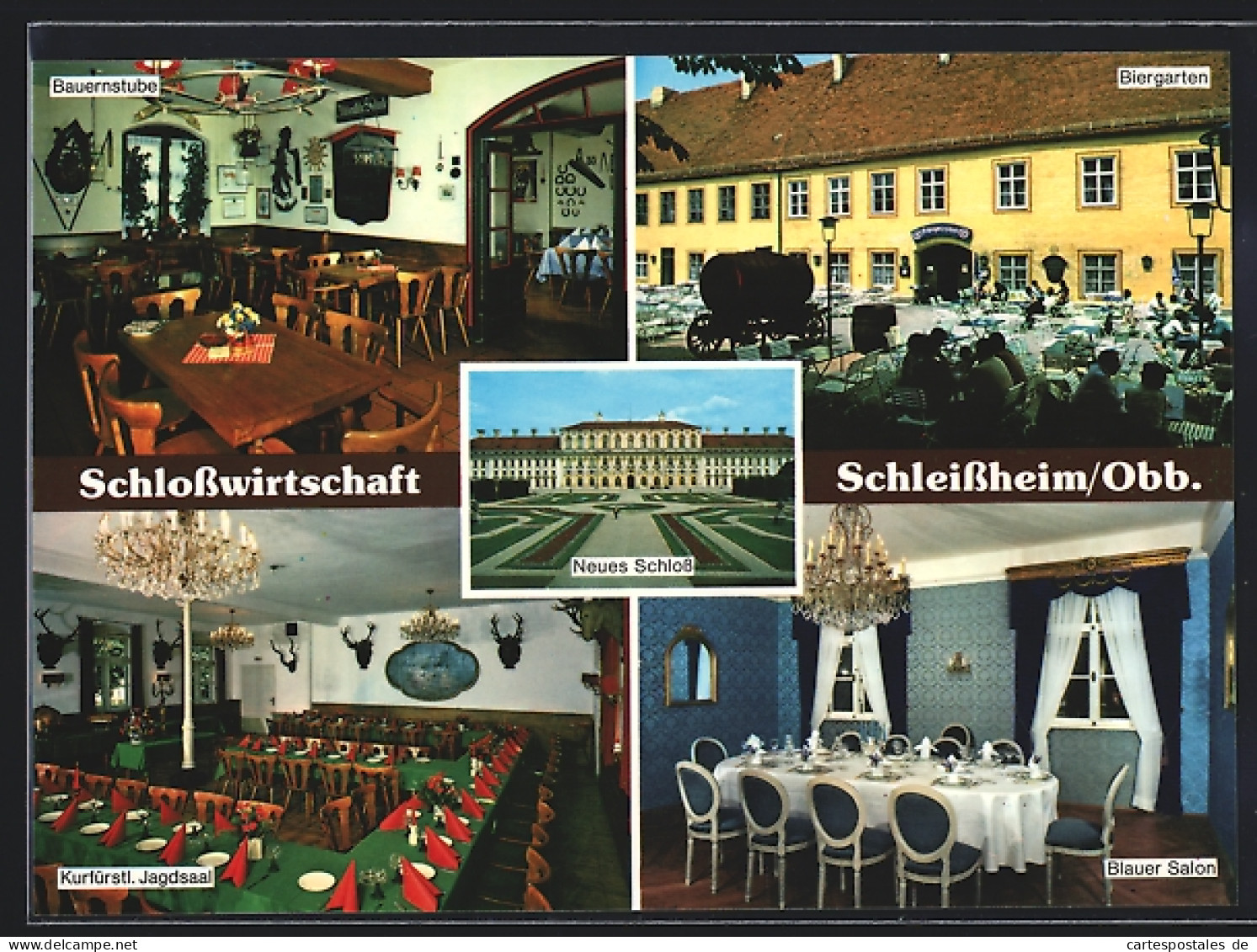 AK Oberschleissheim, Schlossgasthaus, Innenansichten Kurfürstlicher Jagdsaal und Blauer Salon