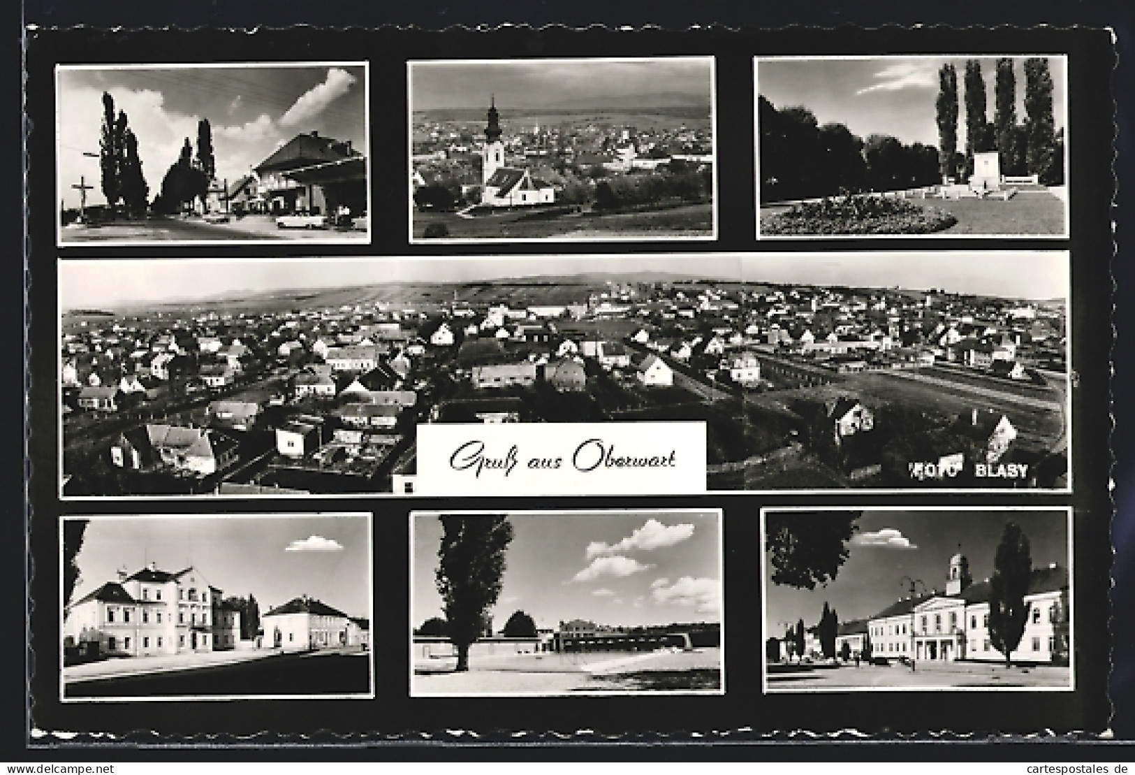 AK Oberwart, Gesamtansicht, Kirche, Park mit Denkmal, Rathaus