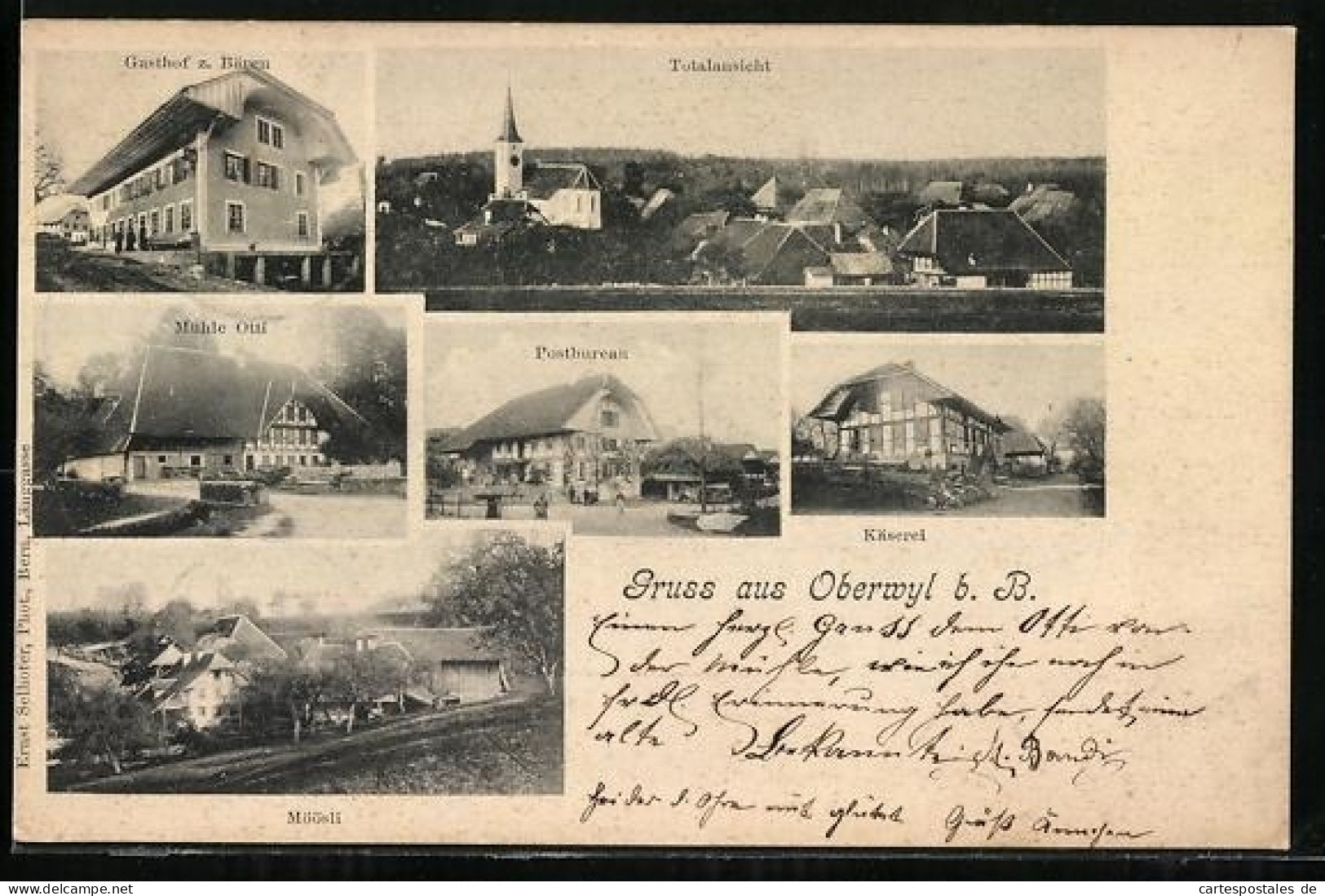 AK Oberwil b. Büren, Gasthof zum Bären, Mühle Otti, Postbureau und Käserei
