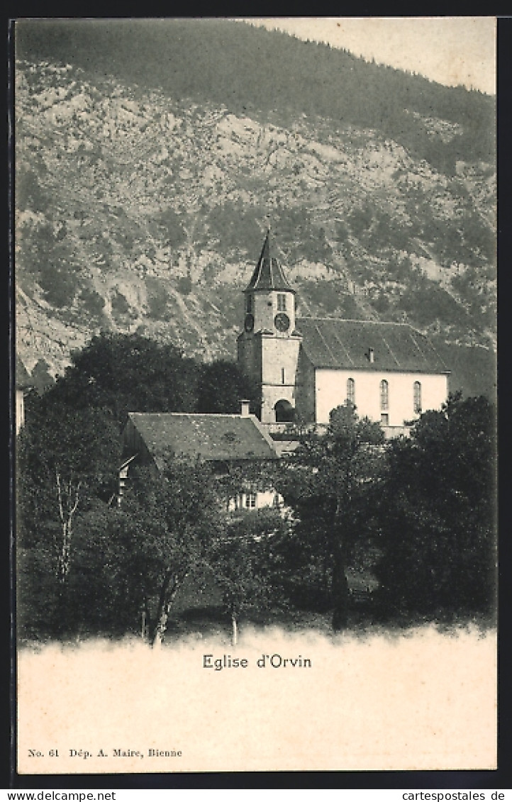 AK Orvin, l`Eglise, Blick zur Kirche