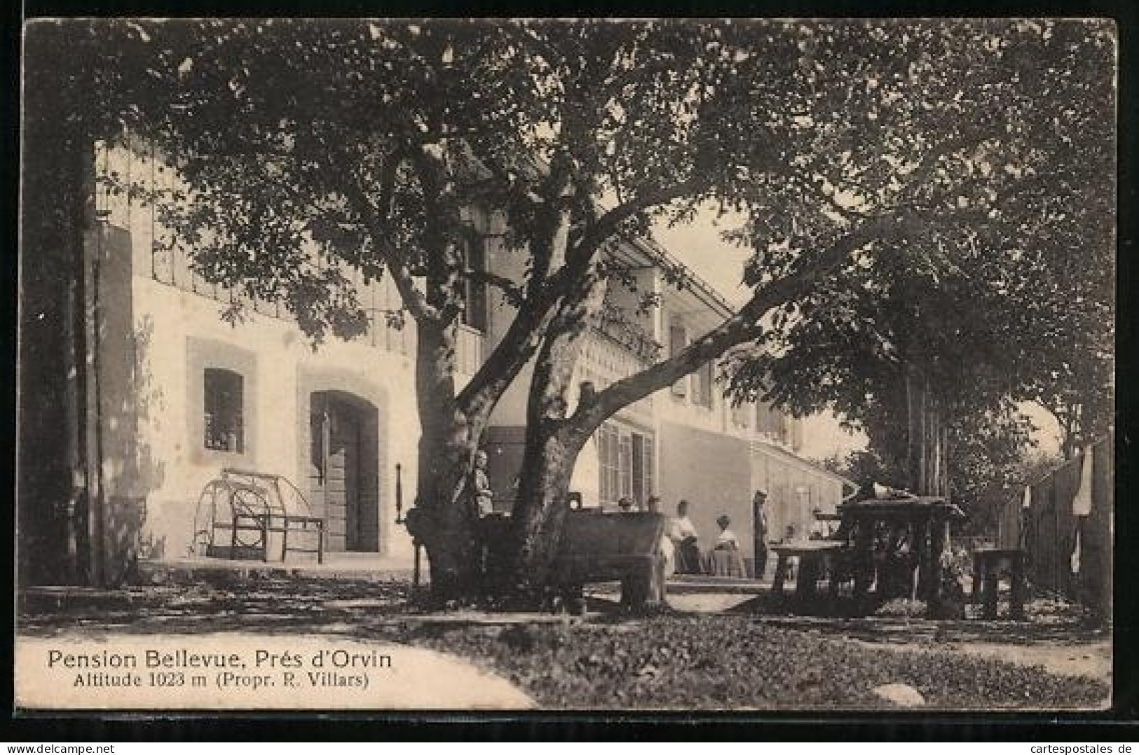 AK Orvin, Pension Bellevue mit Gästen