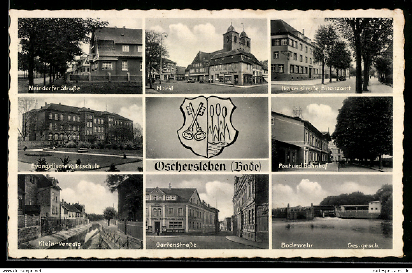 AK Oschersleben, Markt, Post und Bahnhof, Gartenstrasse