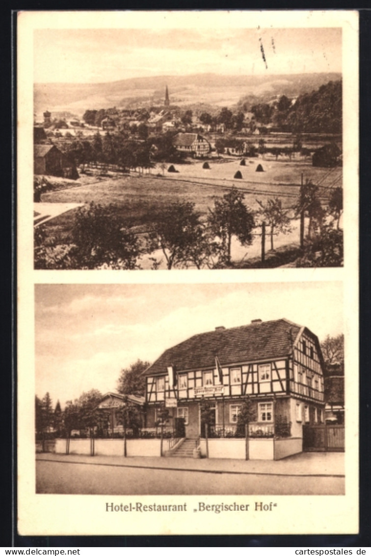 AK Overath, Hotel-Restaurant Bergischer Hof J. Vogel, Gesamtansicht mit Flusspartie
