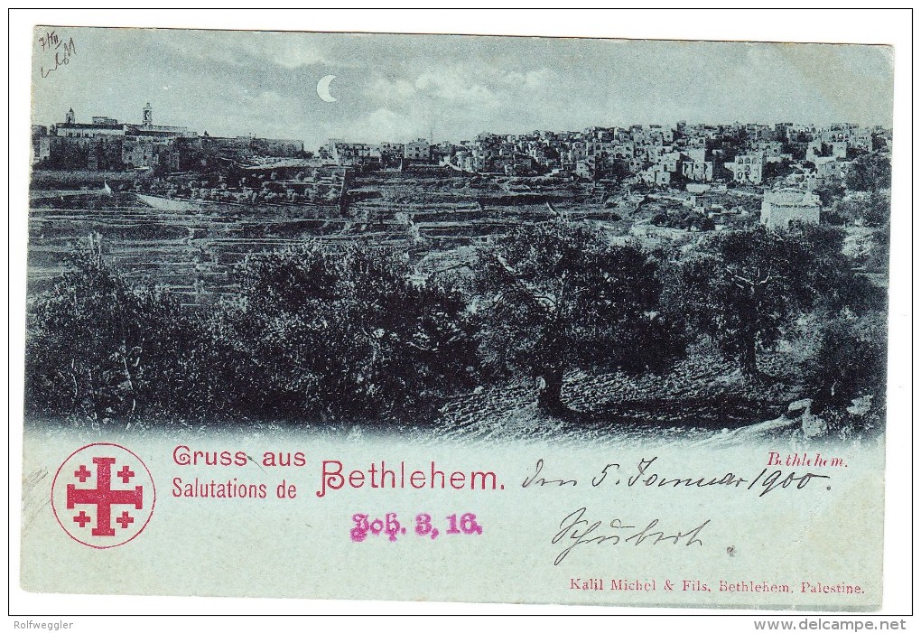 AK Palästina (Gruss aus Betlehem) 1900-01-? Jerusalem auf 10 Para Turkei als Drucksache gesendet nach Erfurt