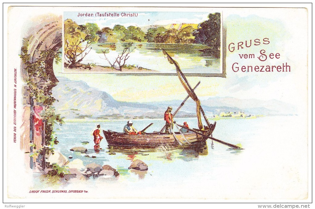 AK Palästina (Gruss vom See Genezareth) Litho 1899 gesendet von Jerusalem nach Weidach Vorarlberg