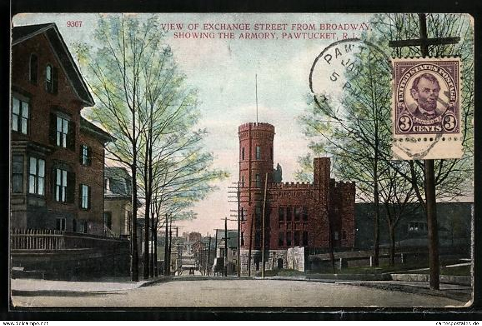AK Pawtucket, RI, Exchange Street from Broadway showing the Armory
