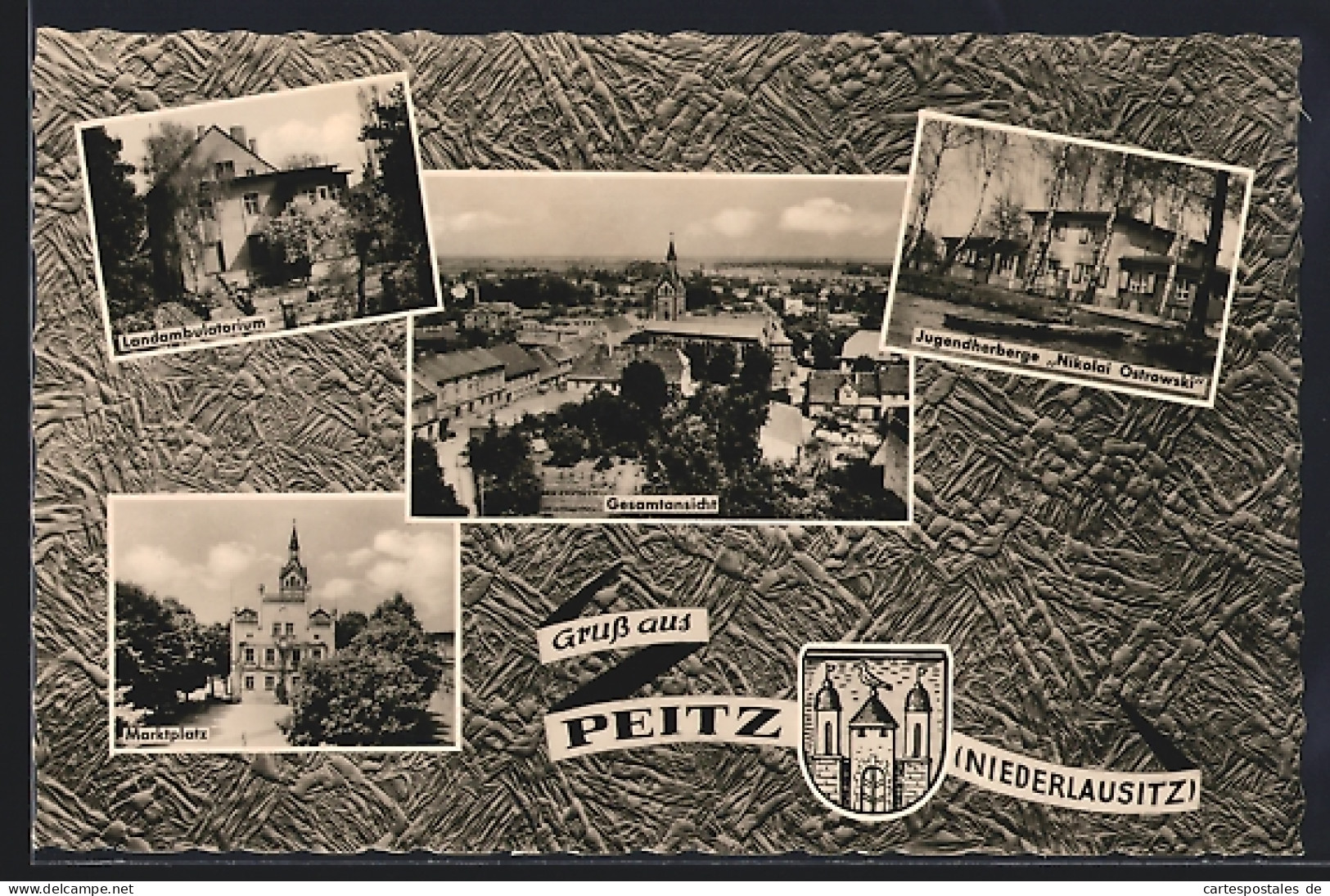 AK Peitz /Niederlausitz, Landambulatorium, Marktplatz, Jugendherberge Nikolai Ostrowski