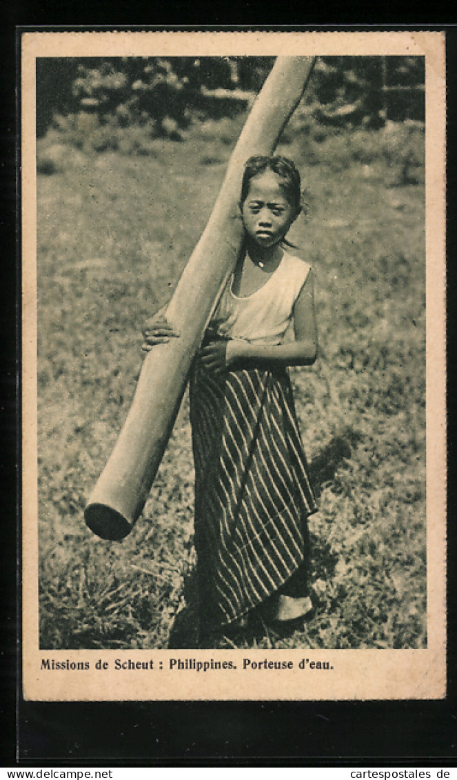 AK Philippinen, Missions de Scheut. Porteuse d` eau - Missionar
