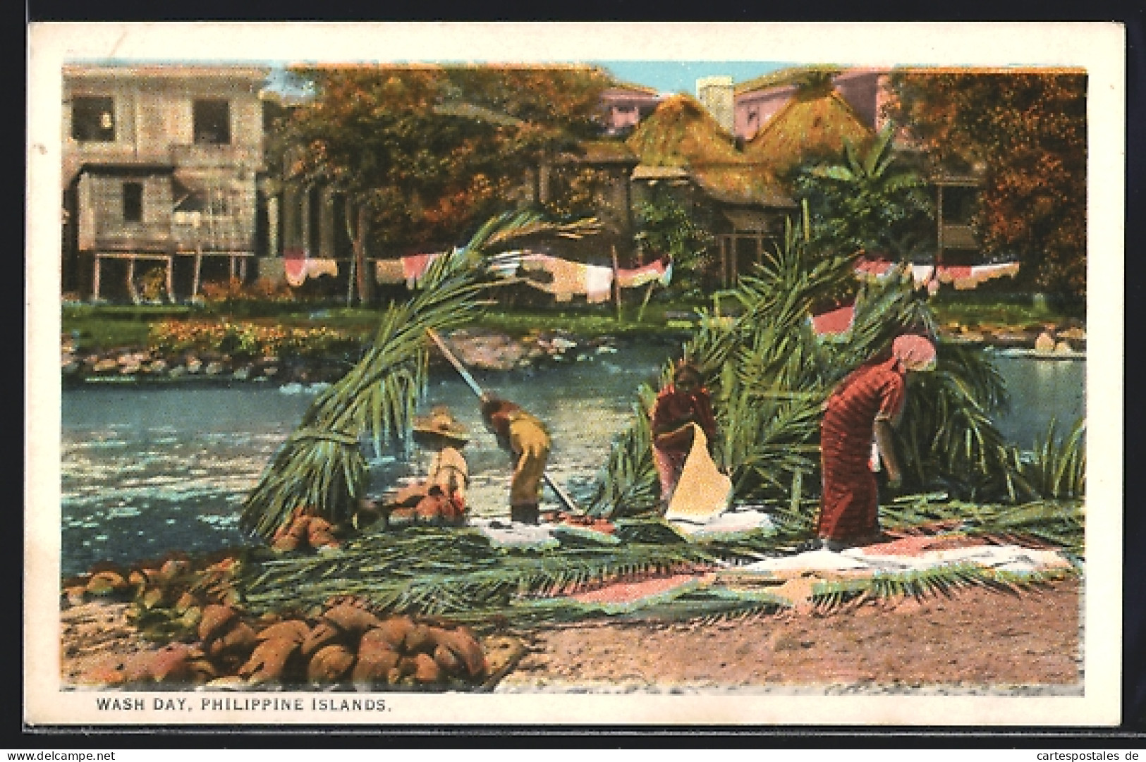 AK Philippinen, wash day, Waschfrauen am Flussufer