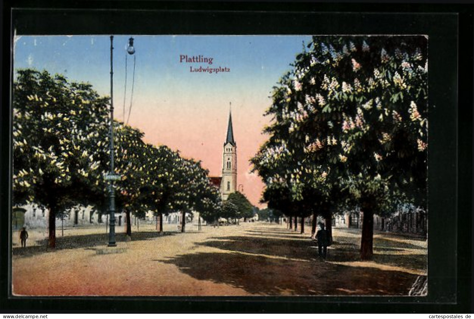 AK Plattling, Ludwigsplatz mit Kirche