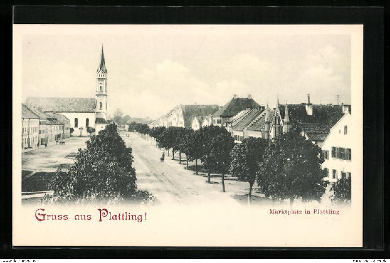 AK Plattling, Marktplatz mit Kirche