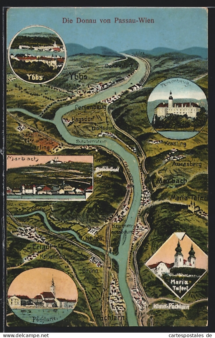 AK Pöchlarn, Ortsansicht, Die Donau von Pöchlarn bis Donaudorf