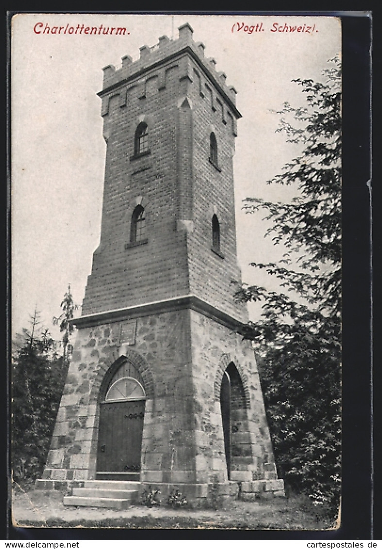 AK Pöhl, Charlottenturm /Vogtl. Schweiz, Blick auf den Turm