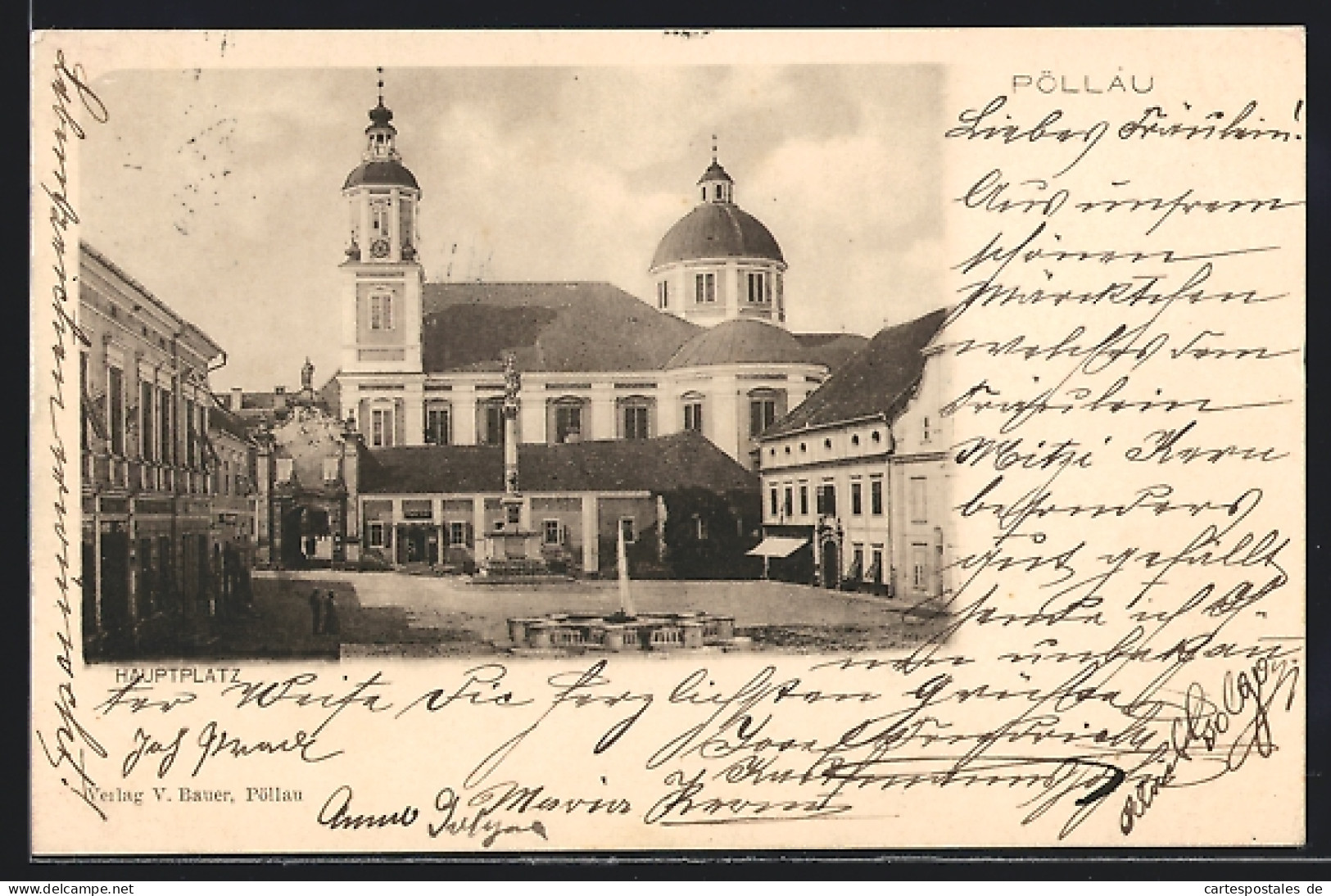 AK Pöllau, Hauptplatz mit der Kirche