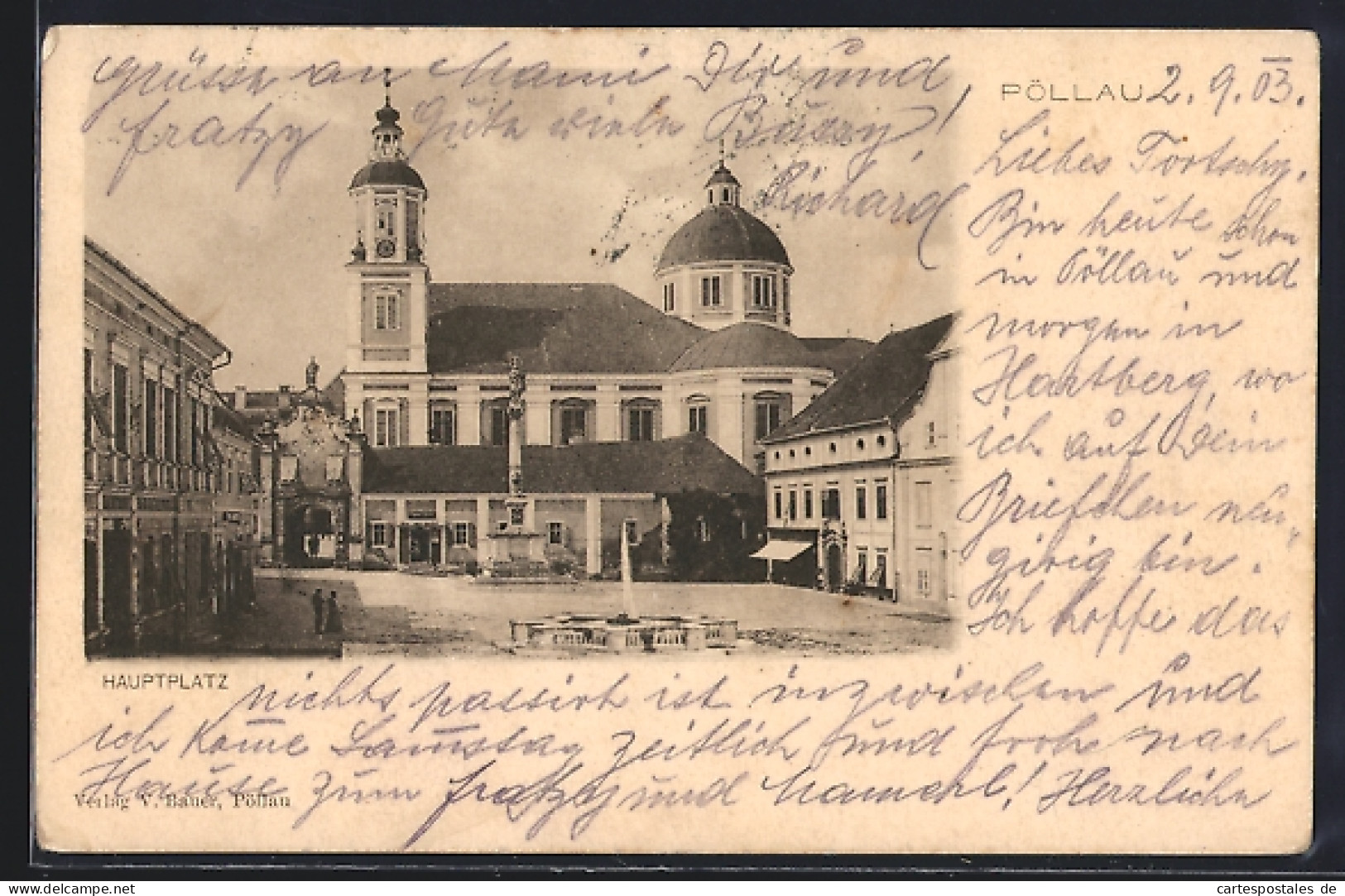 AK Pöllau, Hauptplatz mit der Kirche