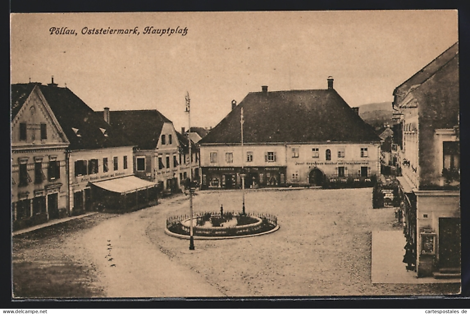 AK Pöllau, Hauptplatz mit Geschäften