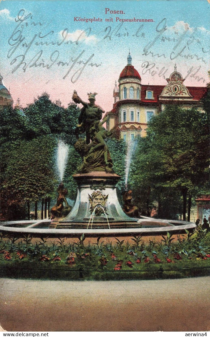 AK Posen Königsplatz Perseusbrunnen Posen 1915 gelaufen Postkarte