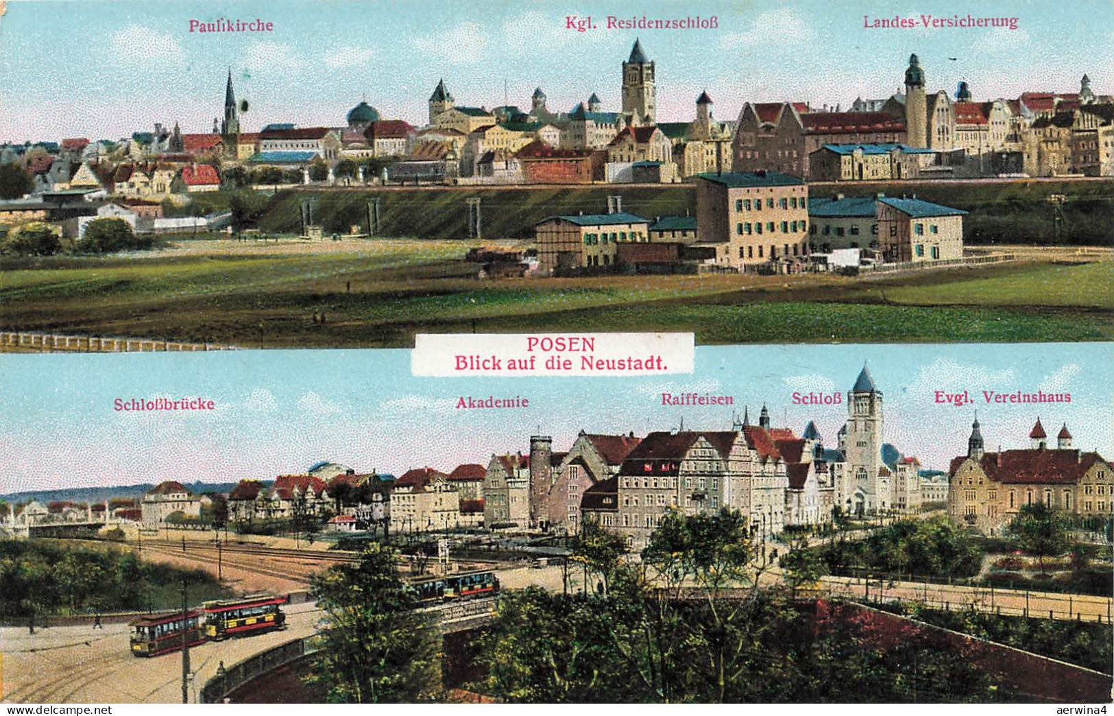 AK Posen Neustadt Sehenswürdigkeiten Schloss Akademie Posen gelaufen Postkarte