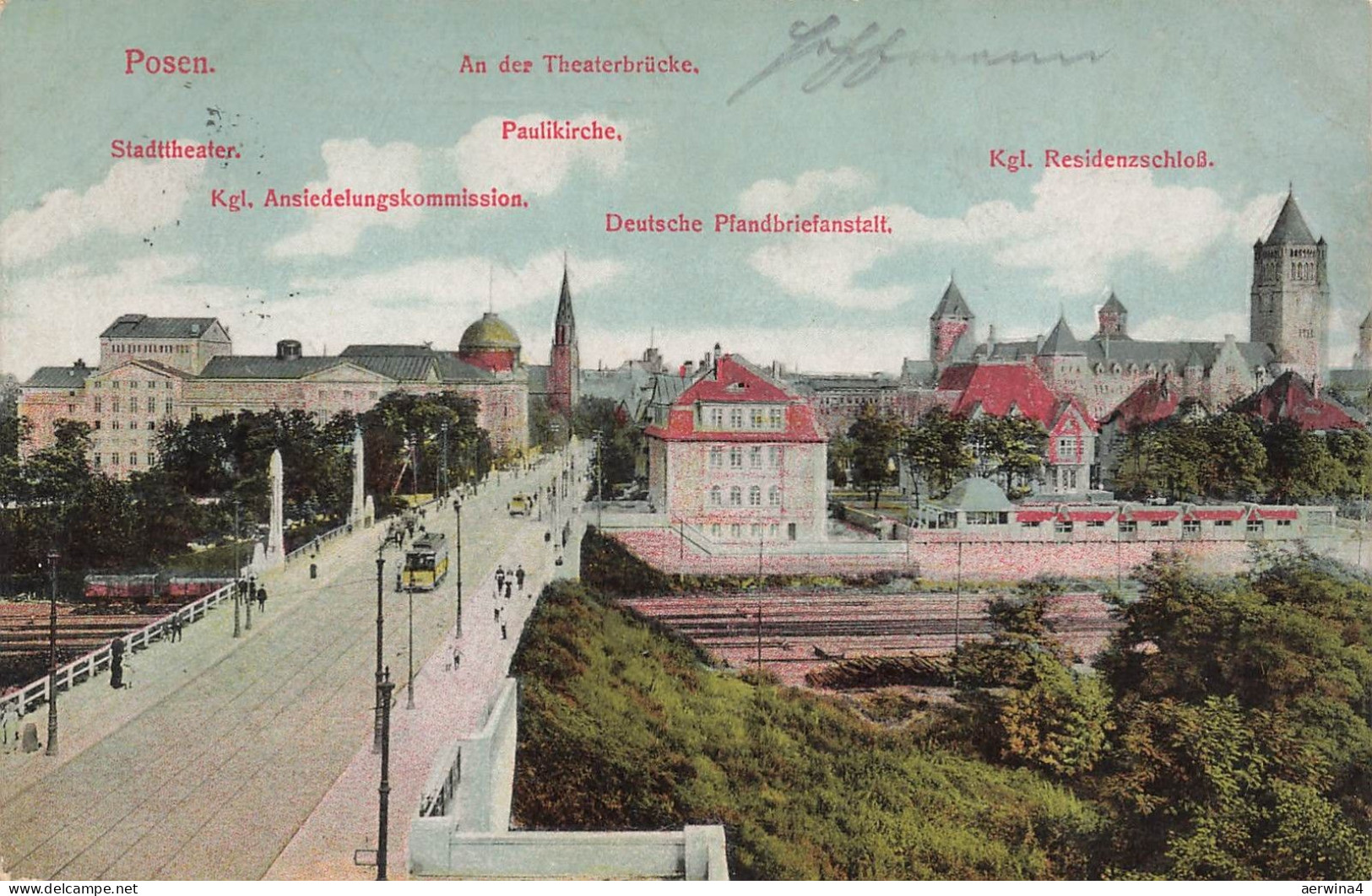 AK Posen Paulikirche Theaterbrücke Stadtheater Posen 1905 gelaufen Postkarte