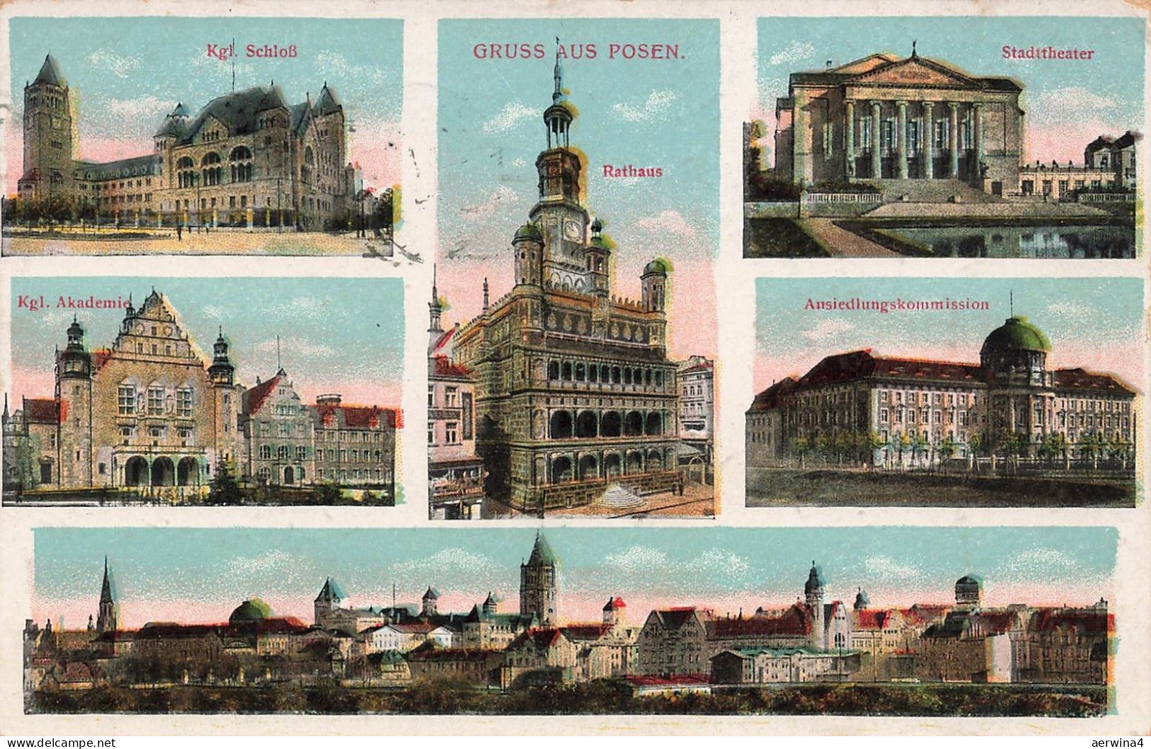 AK Posen Rathaus Schloss Stadttheater Akademie Posen 1917 gelaufen Postkarte
