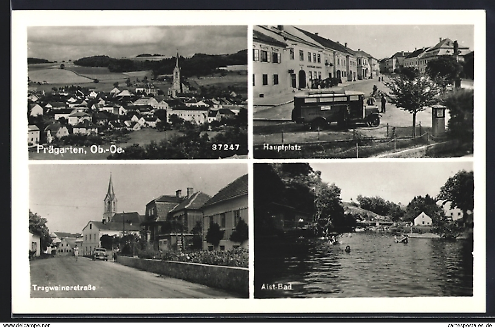 AK Pregarten, Platz, Tragweinerstrasse und Aistbad