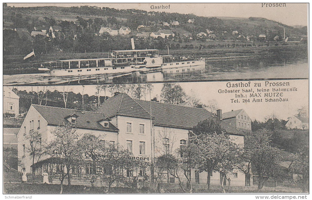 AK Prossen Gasthof Dampfer König Albert bei Rathmannsdorf Porschdorf Waltersdorf Schandau Königstein Sächsische Schweiz