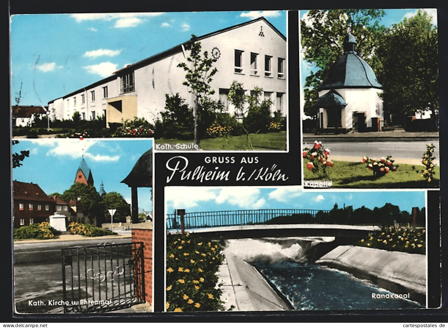 AK Pulheim b. Köln, Katholische Schule, Kapelle, Randkanal