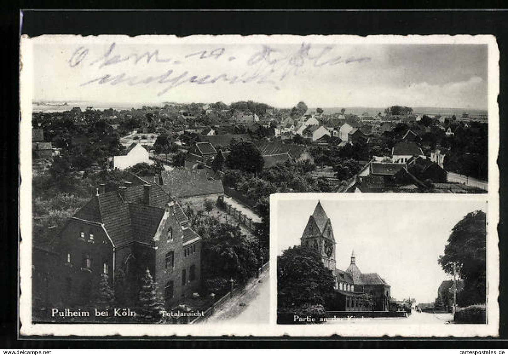 AK Pulheim bei Köln, Partie an der Kirche, Totalansicht