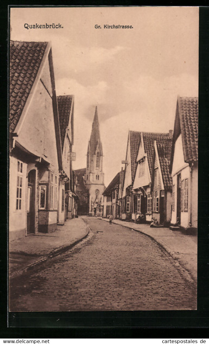 AK Quakenbrück, Grosse Kirchstrasse mit Kirche