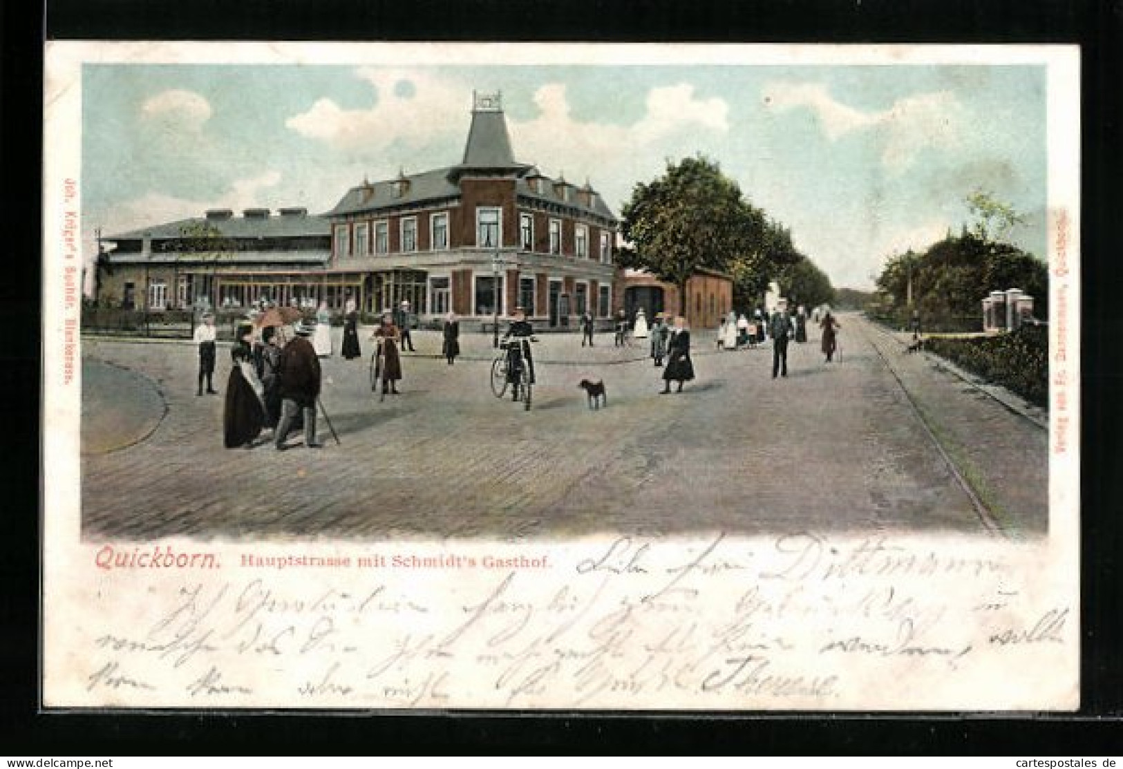 AK Quickborn, Hauptstrasse mit Schmidt`s Gasthof