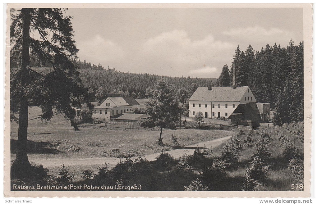 AK Rätzens Brettmühle bei Pobershau Marienberg Zöblitz Erzgebirge Gasthof Sommerlager Stempel Freizeitlager Jungbann 214