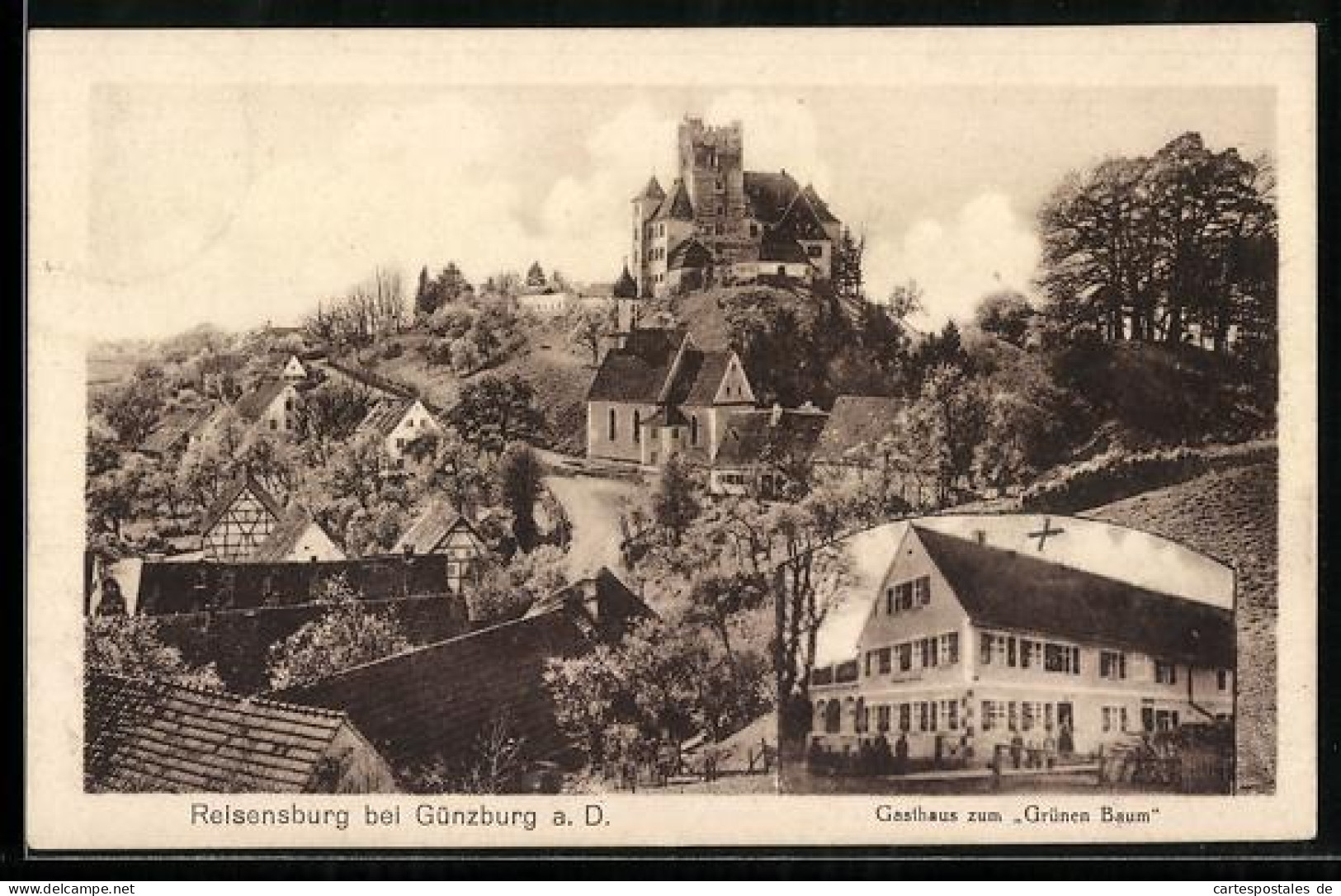 AK Reisensburg b. Günzburg, Gasthaus zum Grünen Baum, Ortsansicht