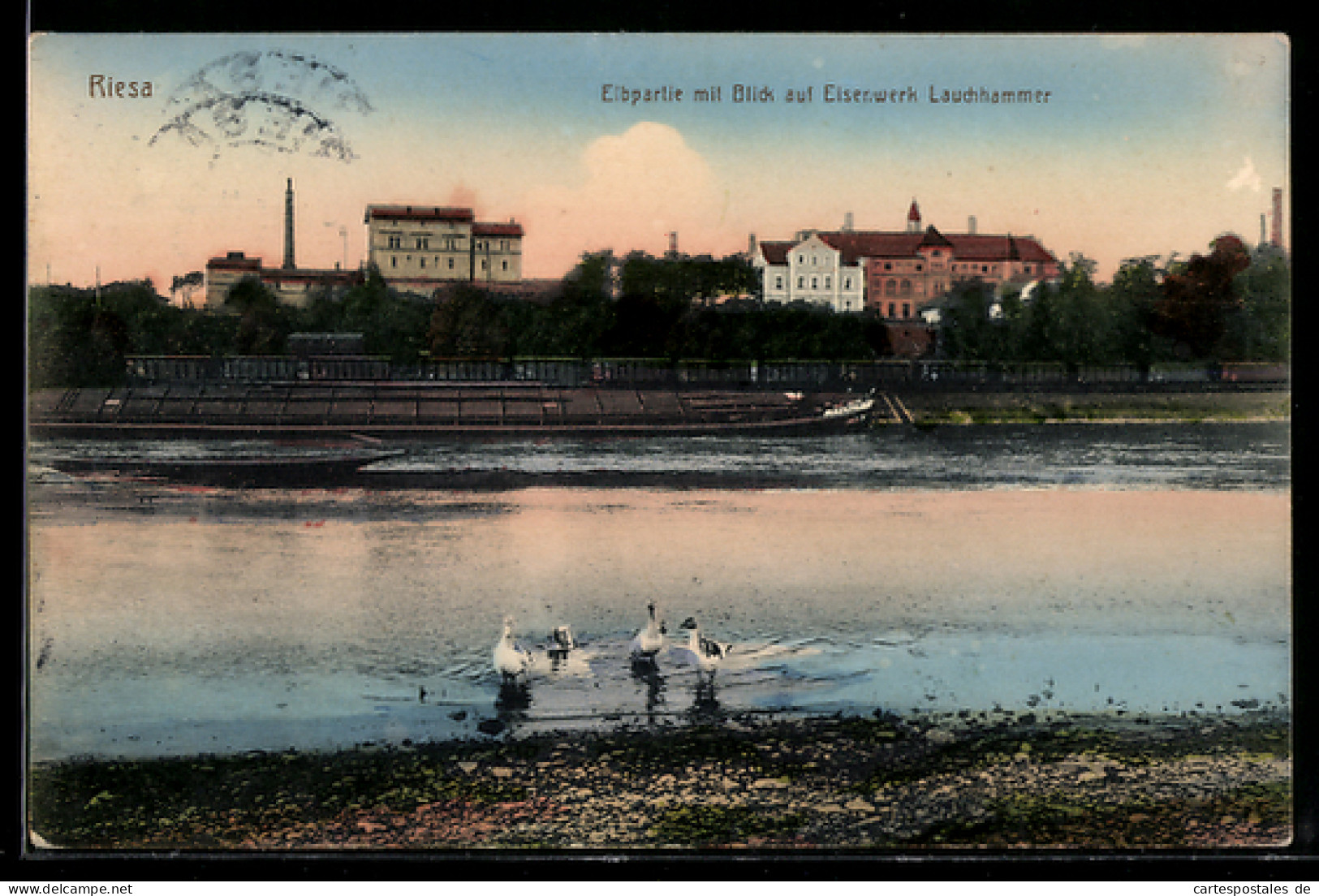 AK Riesa, Elbpartie mit Blick auf Eisenwerk Lauchhammer
