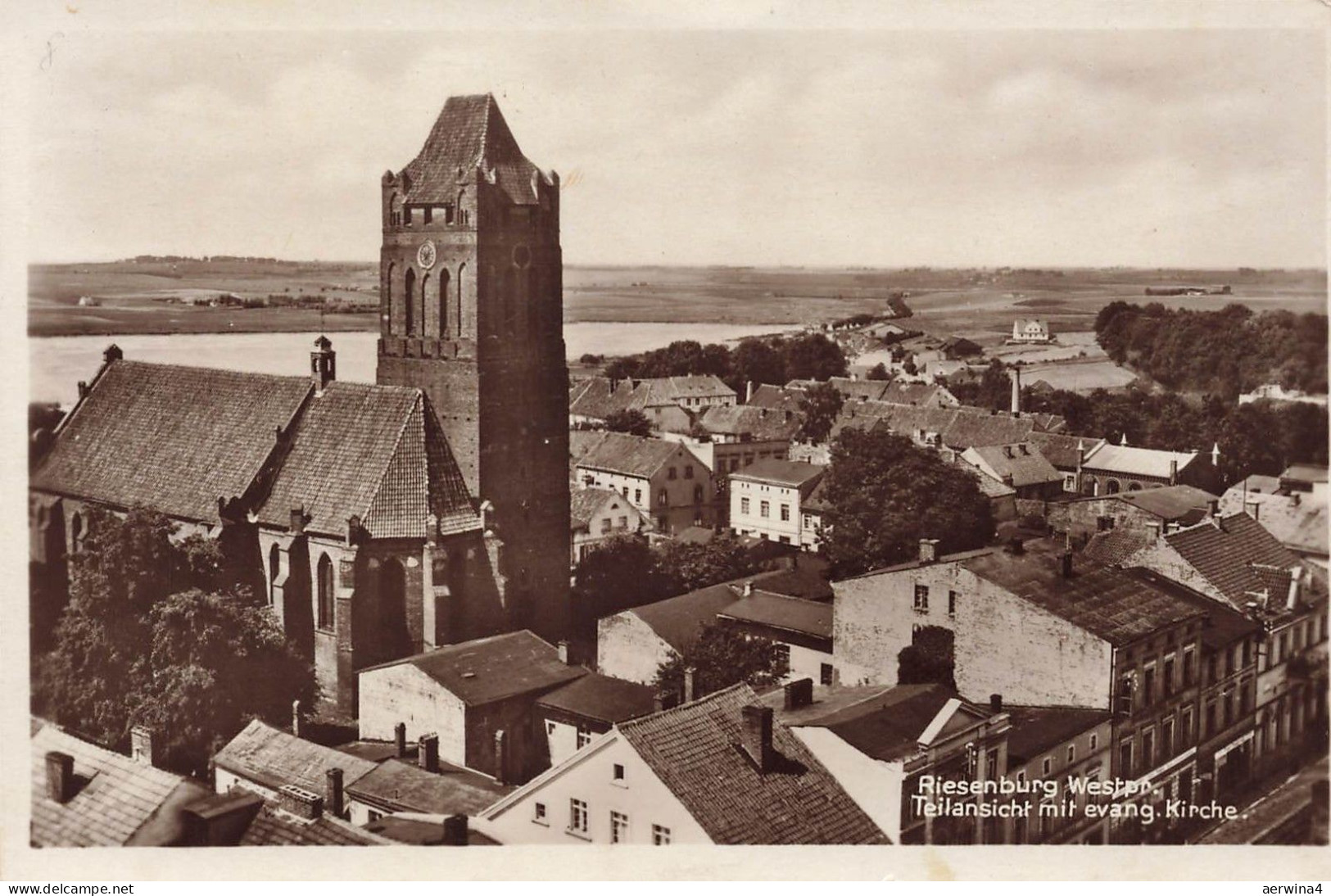 AK Riesenburg Kirche Teilansicht Westpreussen ungelaufen Postkarte