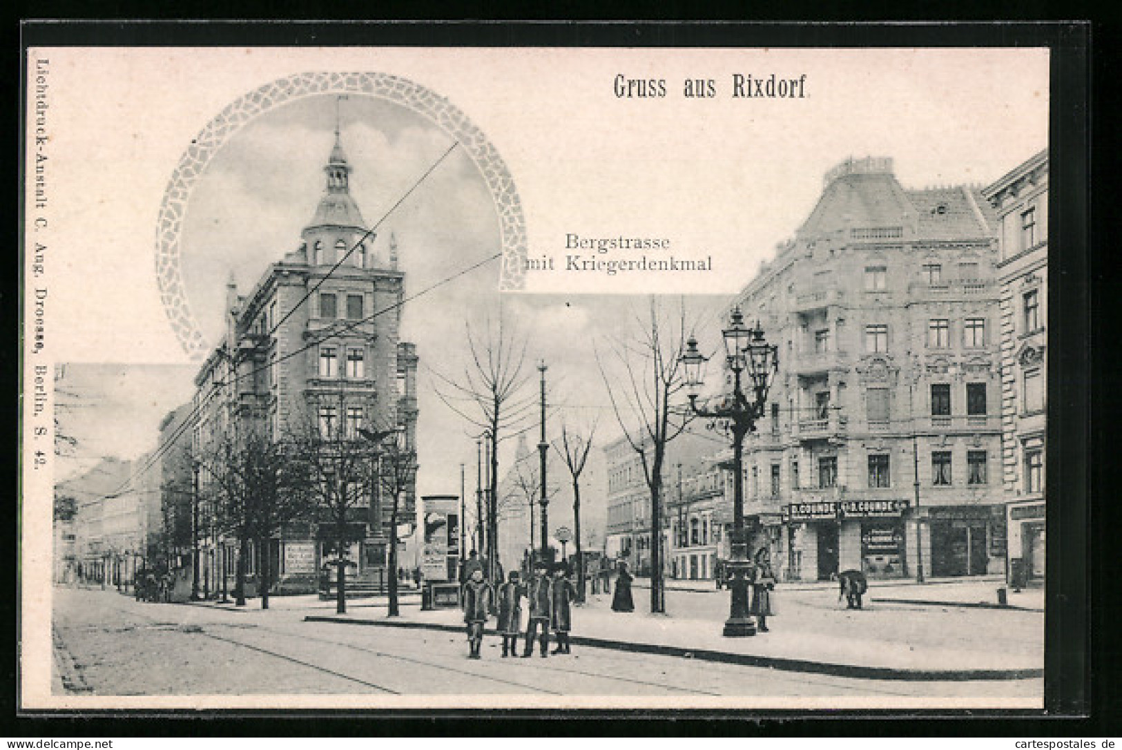 AK Rixdorf, Bergstrasse mit Kriegerdenkmal