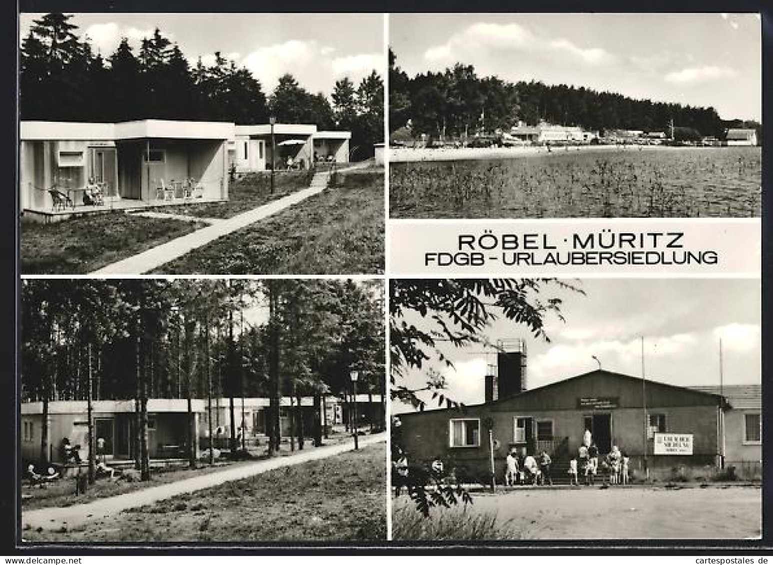 AK Röbel /Müritz, FDGB-Urlaubersiedlung, Ferienbungalows, Panorama, Gebäude