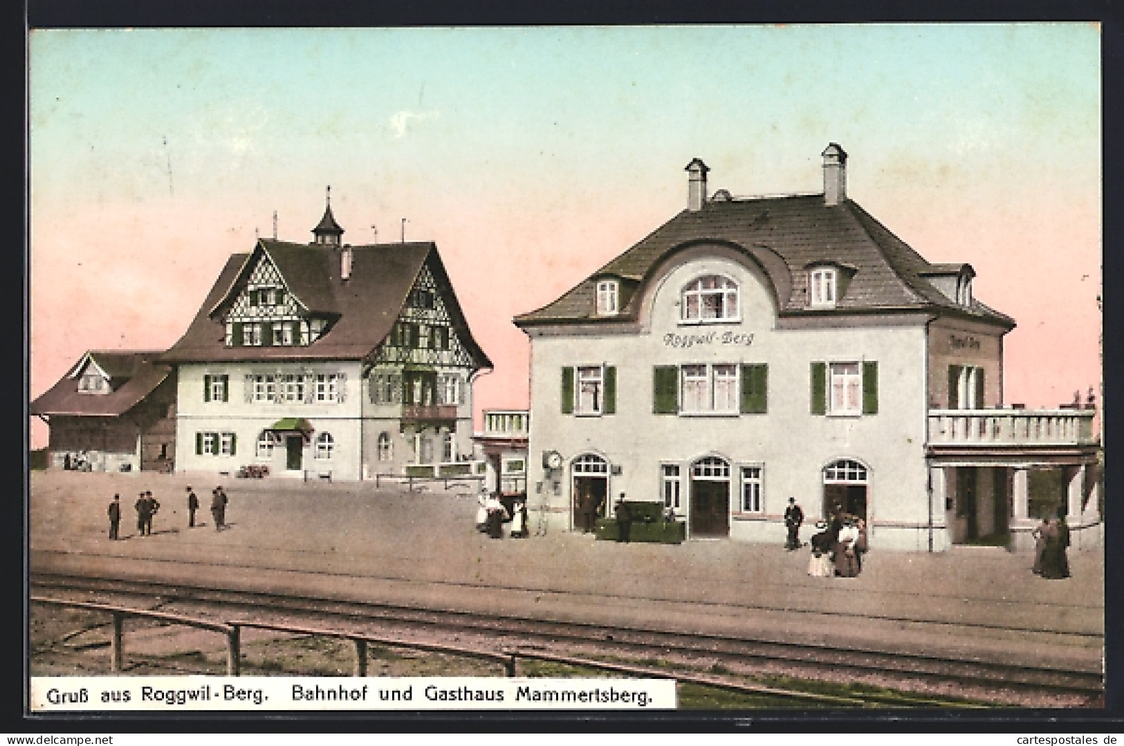 AK Roggwil /TG, Bahnhof Roggwil-Berg und Gasthaus Mammertsberg