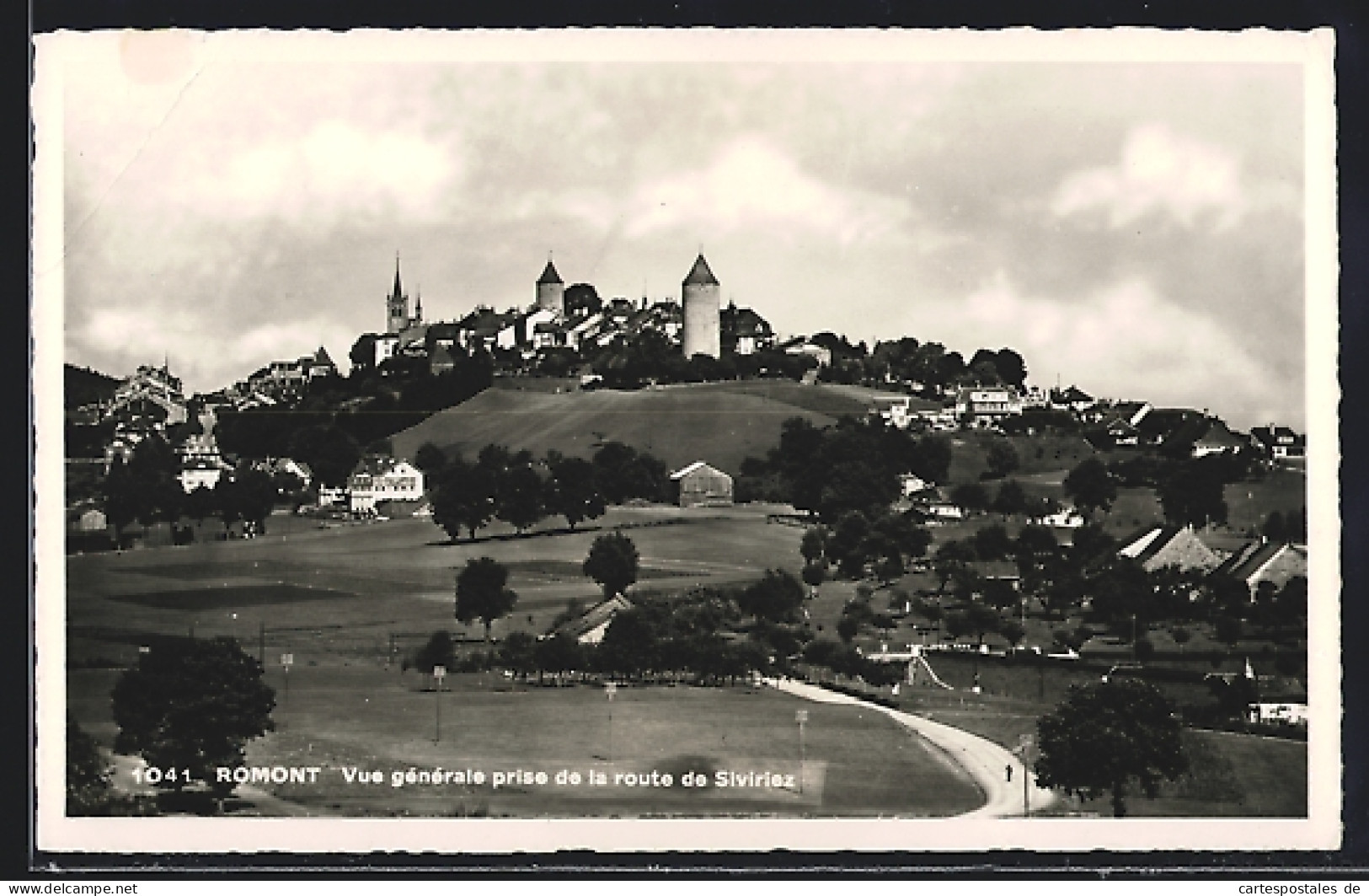 AK Romont, Vue generale prise de la route de Siviriez