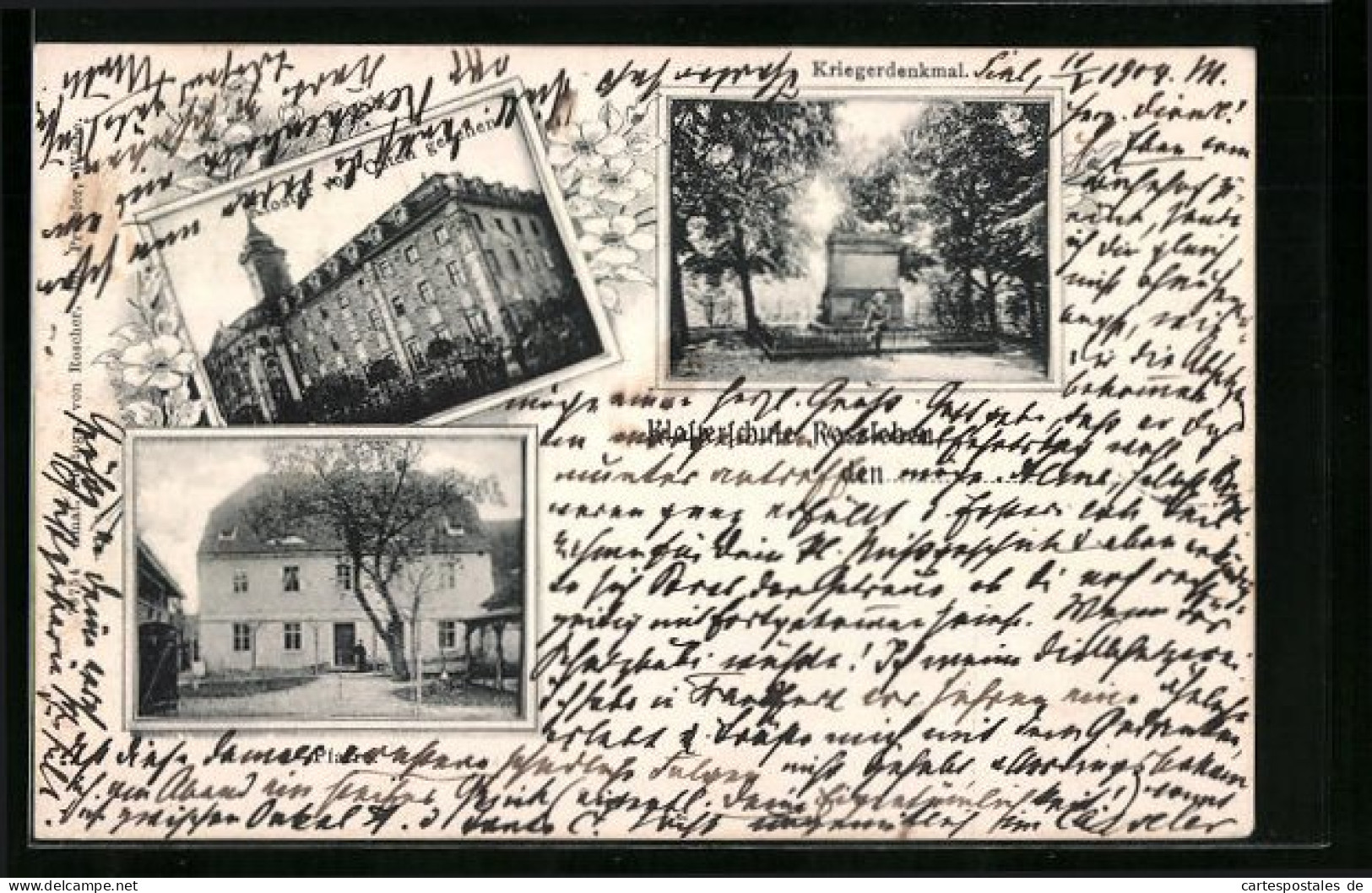 AK Rossleben, Klosterschule, Kriegerdenkmal, östliche Klosteransicht