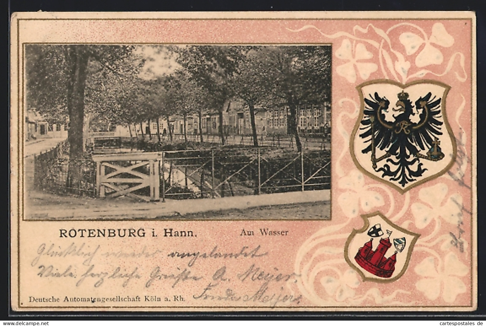 AK Rotenburg / Wümme, Partie am Wasser, Rahmen mit Wappen