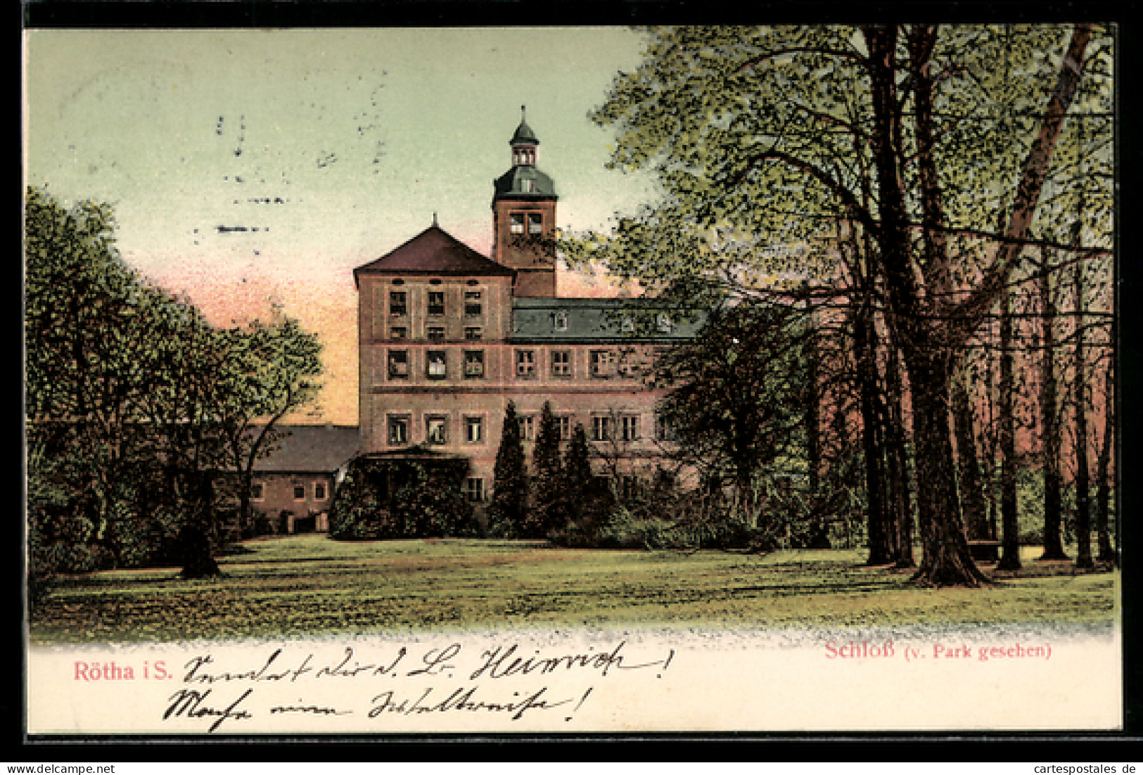 AK Rötha i. S., Schloss vom Park aus gesehen