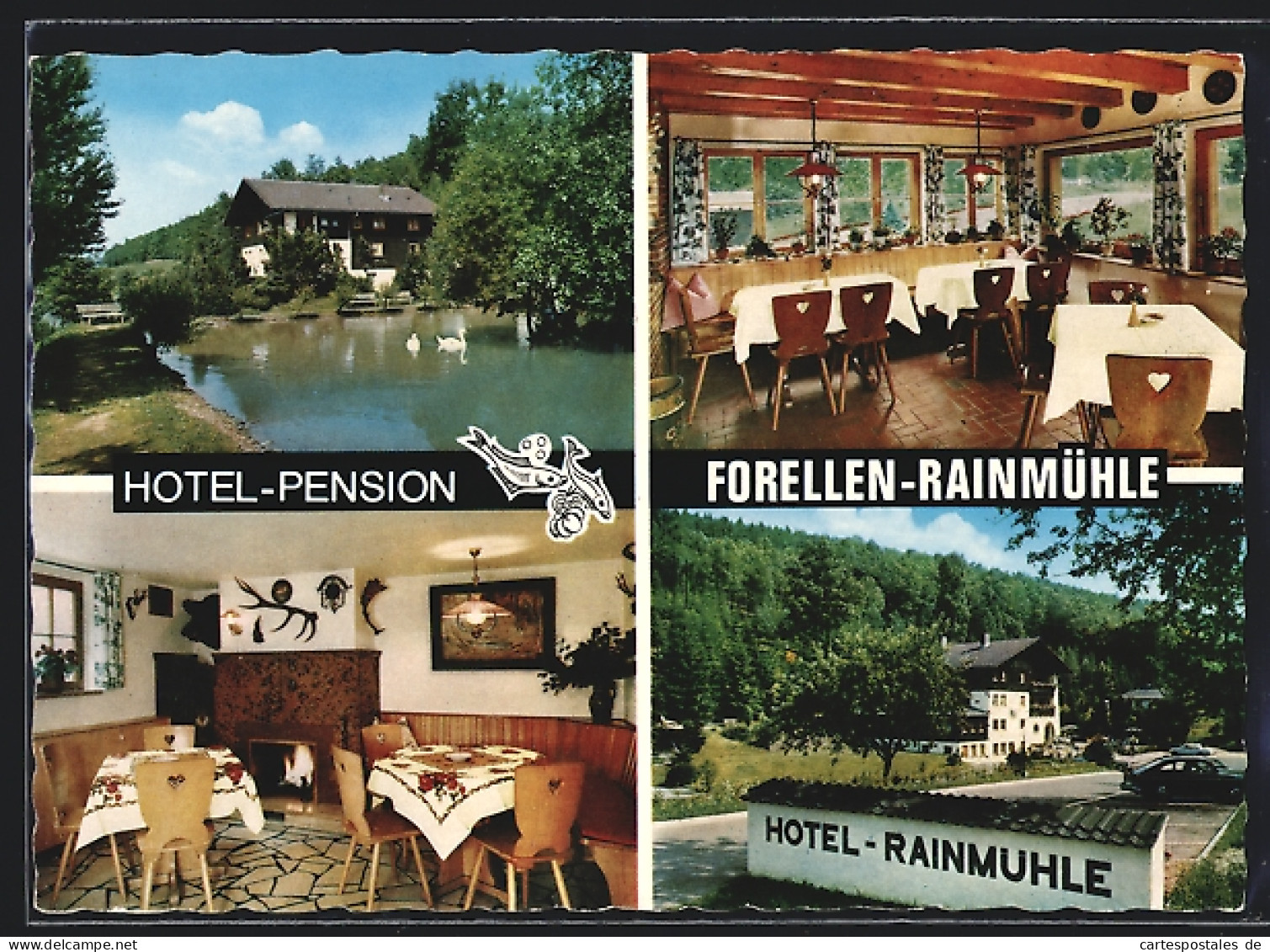 AK Rothenkirchen / Hünfeld, Hotel-Pension Forellen-Rainmühle, mit Speiseräumen