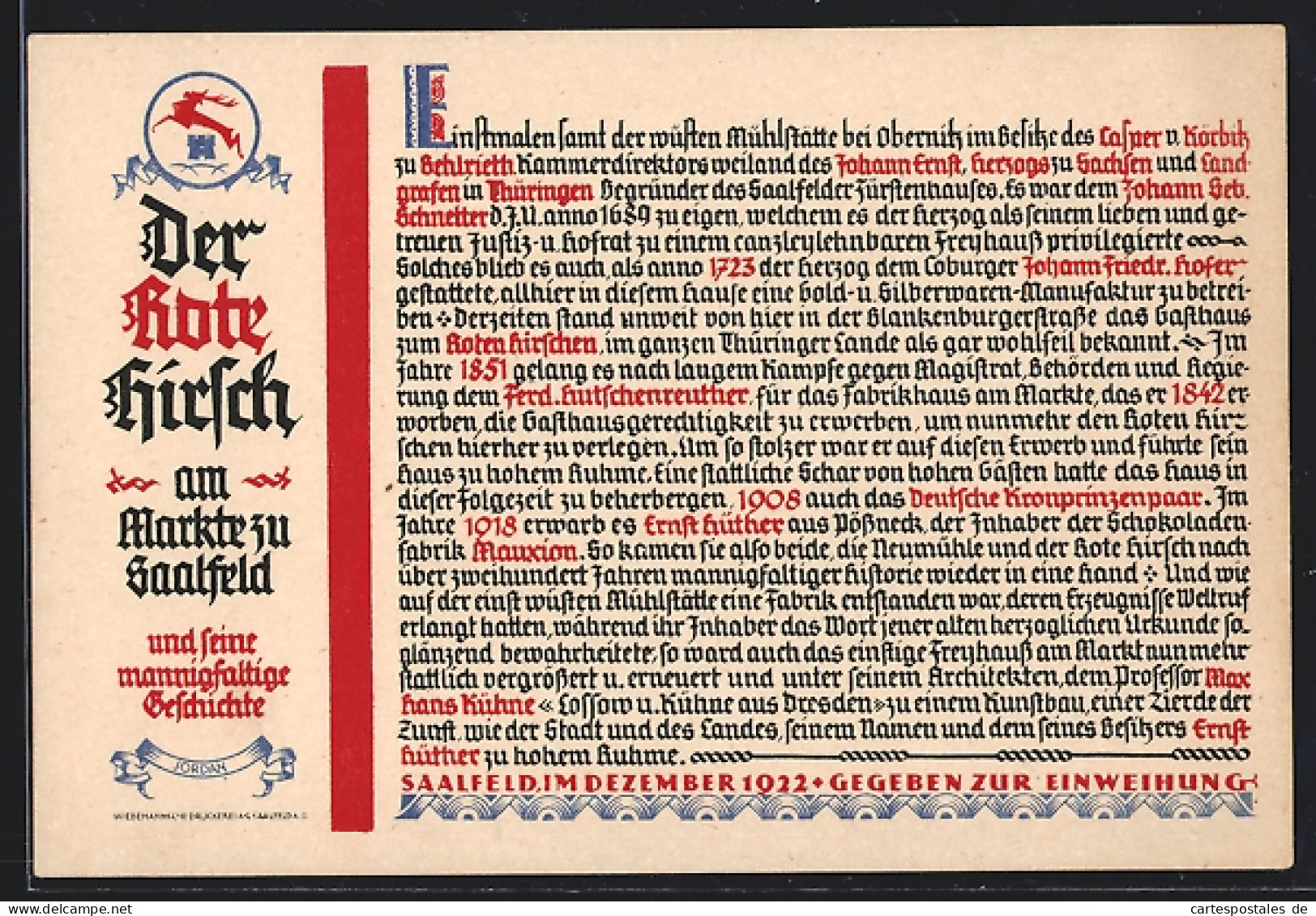 AK Saalfeld / Saale, Gasthaus zum roten Hirschen am Markte