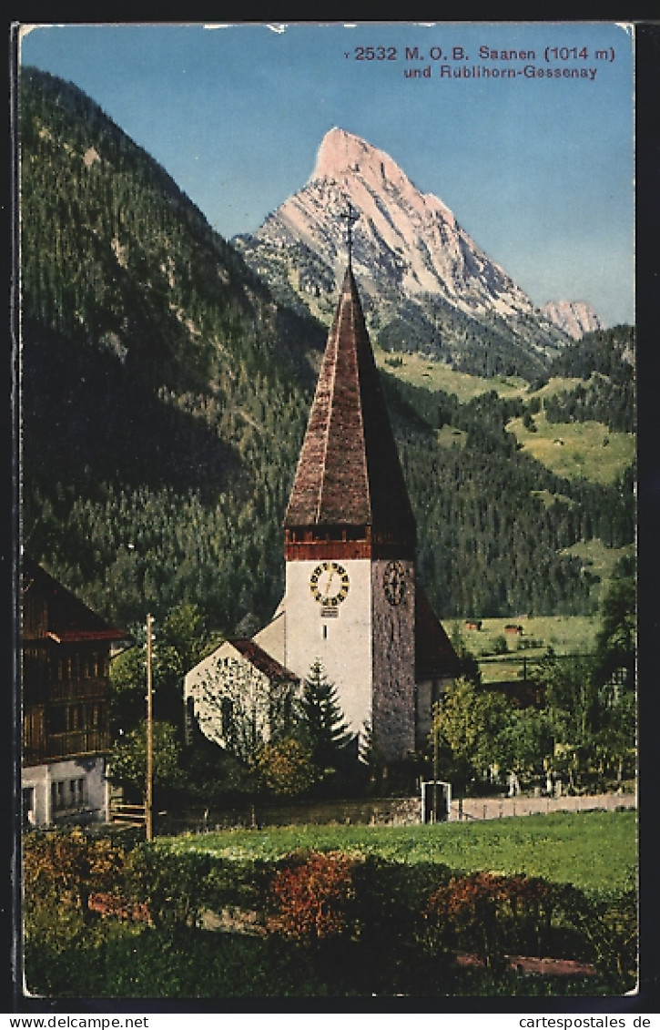 AK Saanen, Kirche mit Blick auf Rüblihorn-Gessenay