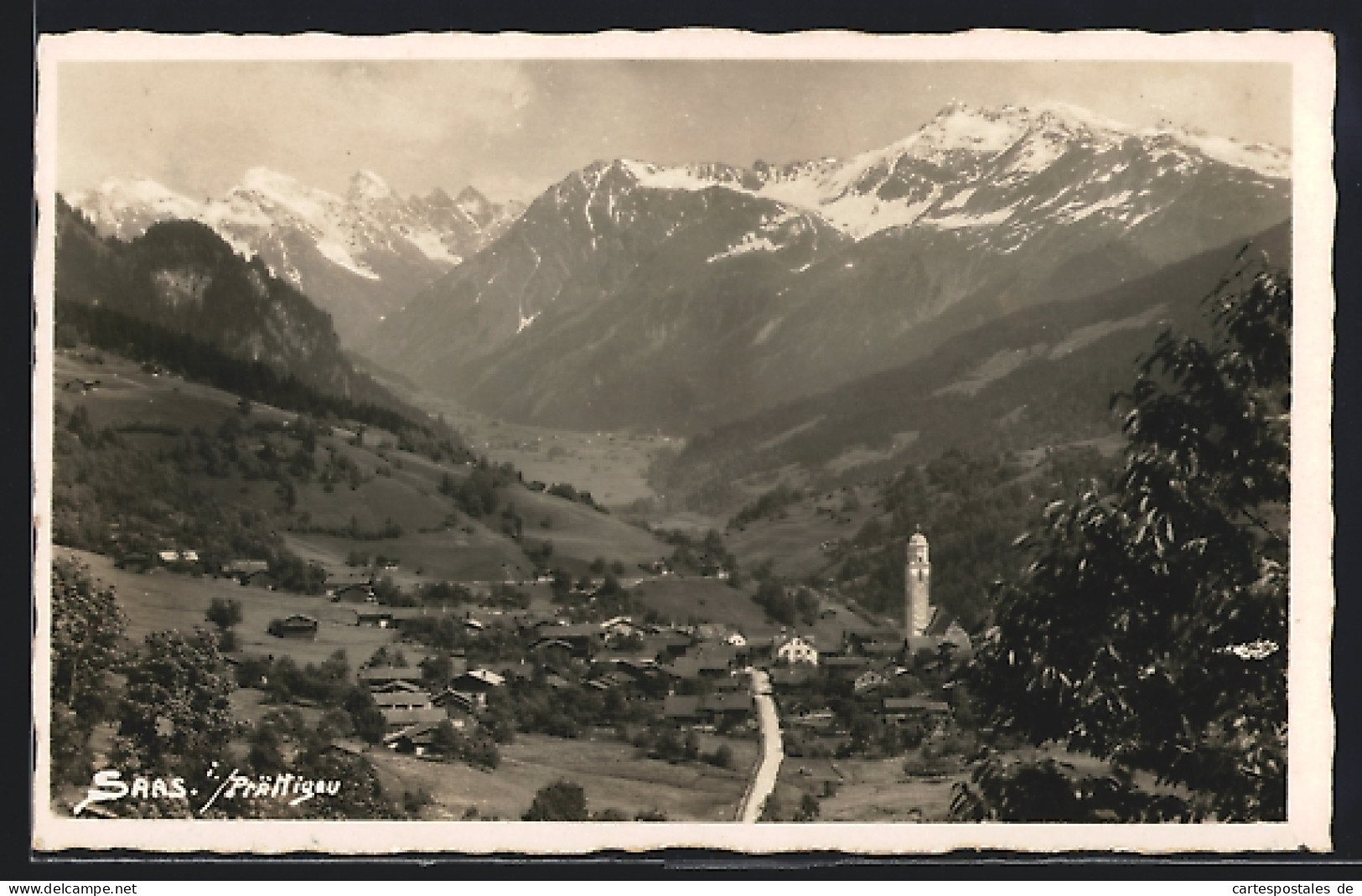 AK Saas im Prättigau, Panorama mit verschneiten Gipfeln