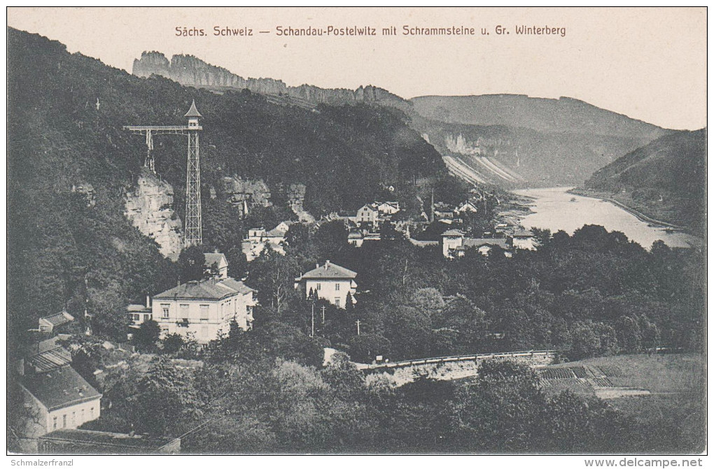 AK Sächsische Schweiz Bad Schandau Aufzug Hotel Sendig Winterberg bei Postelwitz Rathmannsdorf Krippen Ostrau Schmilka