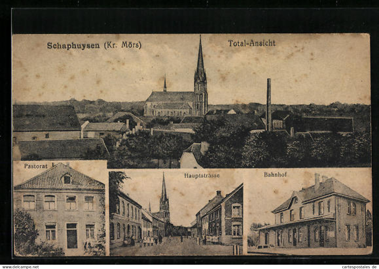AK Schaephuysen / Kr. Mörs, Bahnhof, Hauptstrasse, Pastorat
